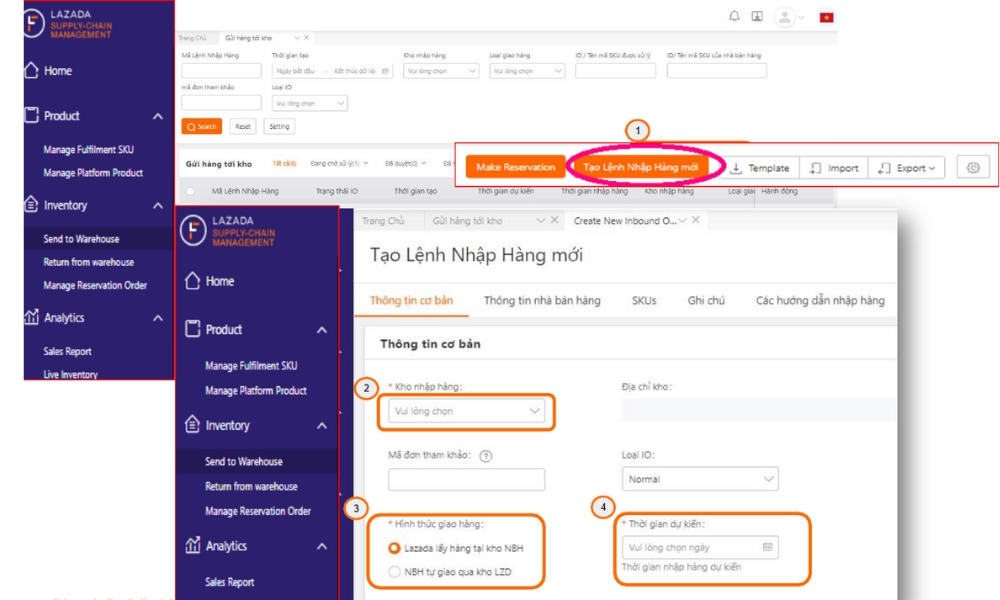 Gửi hàng hóa đến kho của Lazada